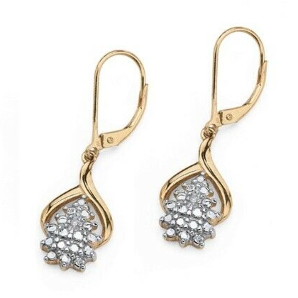 0.1ct Diamond Accent Cluster Drop Earrings 18k Gol - Picture 4 of 4